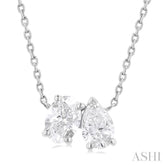 3/4 Ctw Toi Et Moi Oval and Pear Cut Diamond Pendant in 14K White Gold